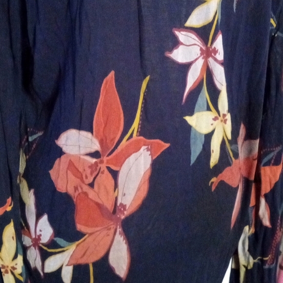 Soma Floral Navy Blue Button Semi Ruched Front Long Sleeve Blouse Cover Up Small - Picture 7 of 7